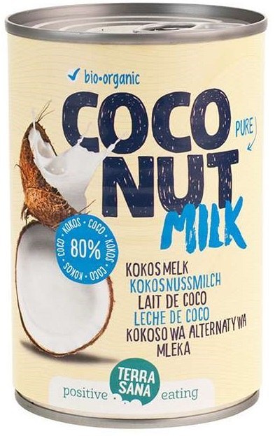 COCONUT MILK - MLECZKO KOKOSOWE BEZ GUMY GUAR W PUSZCE (22% TŁUSZCZU) BIO 400 ml - TERRASANA