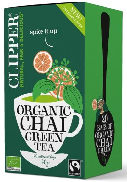 HERBATA ZIELONA CHAI Z CYNAMONEM I KARDAMONEM FAIR TRADE BIO 40 g (20 x 2 g) - CLIPPER