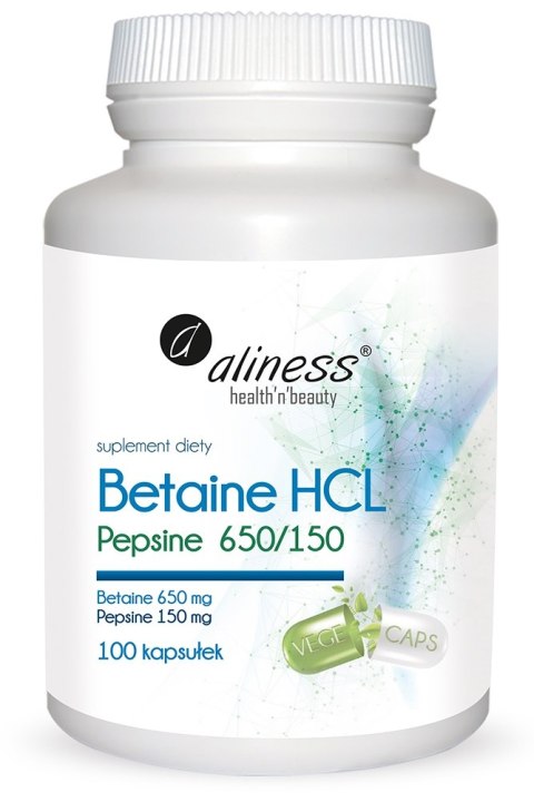 Betaina HCL z Pepsyną 650/150 x 100 VEGE kaps. - Aliness