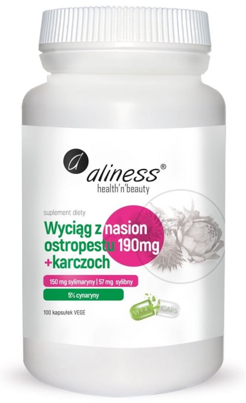 Ekstrakt z nasion ostropestu 190 mg+karczoch x 100 Vege caps - Aliness