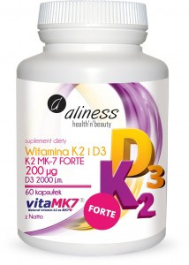 Witamina K2 FORTE MK-7 200 mcg z Natto + D3 x 60 kaps. - Aliness