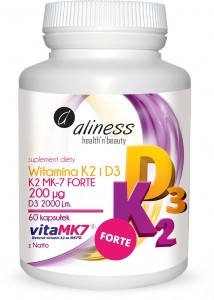 Witamina K2 FORTE MK-7 200 mcg z Natto + D3 x 60 kaps. - Aliness