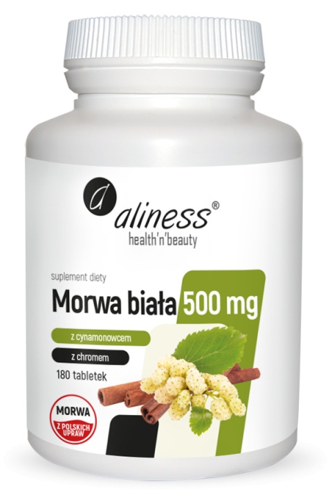 Morwa biała 4:1 z cynamonowcem i chromem 500 mg x 180 tabletek Aliness