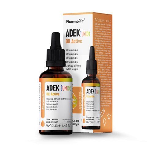 WITAMINA ADEK JUNIOR DLA DZIECI W KROPLACH (300 mcg + 10 mcg + 4 mg + 20 mcg) 30 ml - PHARMOVIT (CLEAN LABEL)