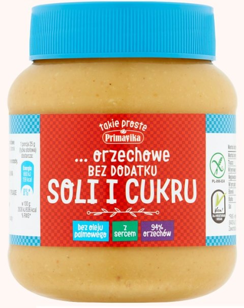 PASTA Z ORZESZKÓW ZIEMNYCH BEZ DODATKU SOLI I CUKRU BEZGLUTENOWA 350 g - PRIMAVIKA