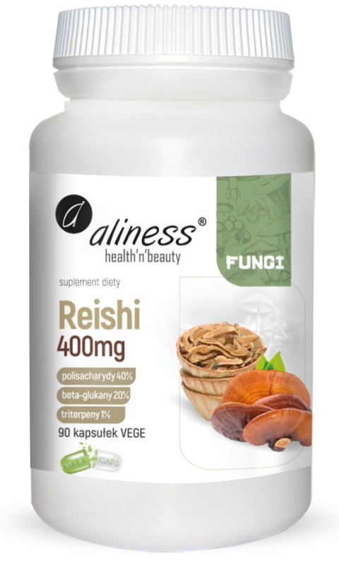 Reishi ekstrakt owocniki 40/20/1, 400mg x 90 Vege caps. Aliness