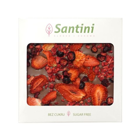 CZEKOLADA MLECZNA Z MALINĄ, TRUSKAWKĄ I PORZECZKĄ BEZ DODATKU CUKRU BEGLUTENOWA 80 g - SANTINI (PRODUKT SEZONOWY)