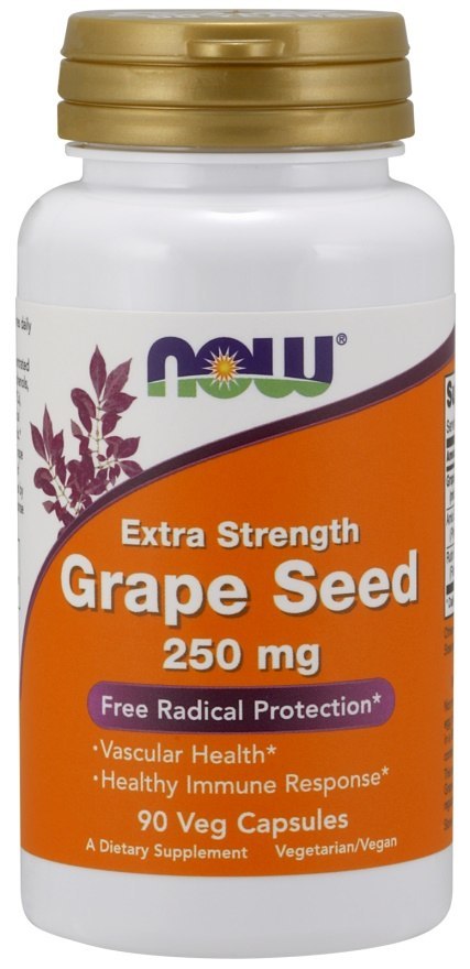 NOW FOODS Grape Seed, Ekstrakt z Pestek Winogron 250mg Extra Strength - 90 vcaps