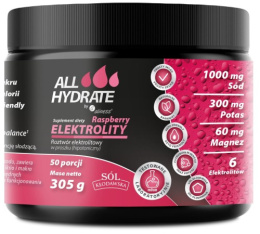 ALLHydrate, Elektrolity Raspberry 305g, 50 porcji - Aliness