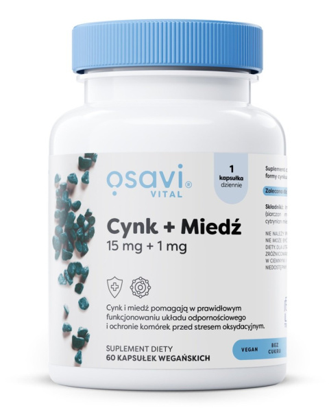 OSAVI Cynk + Miedź - 15mg + 1mg - 60 vegan caps