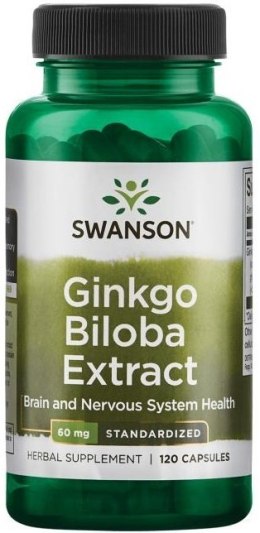 SWANSON EKSTRAKT Z MIŁORZĘBU JAPOŃSKIEGO (GINKGO BILOBA) 60 MG 120 KAPSUŁEK