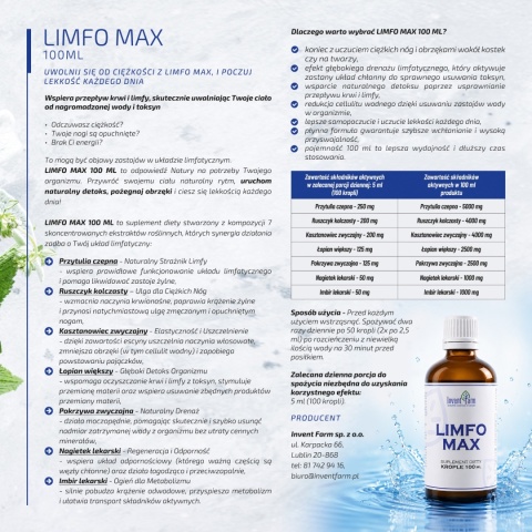 Invent Farm Limfo Max 100 ml - ciężkie nogi krążenie drenaż cellulit