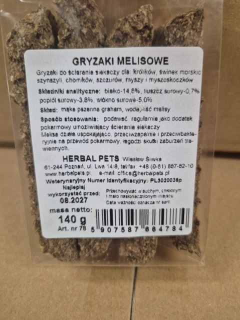 Herbal Pets Gryzaczki Melisowe dla Królika - Naturalny Przysmak Ziołowy