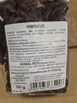 Herbal Pets Hibiskus dla Królika - Suszone Kwiaty Hibiskusa
