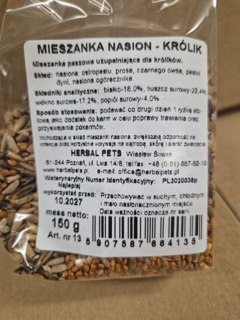 Herbal Pets Mieszanka Nasion dla Królika - Naturalna Karma Uzupełniająca