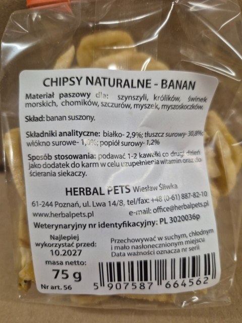 Herbal Pets Naturalne Chipsy Bananowe dla Królika - Owocowy Przysmak