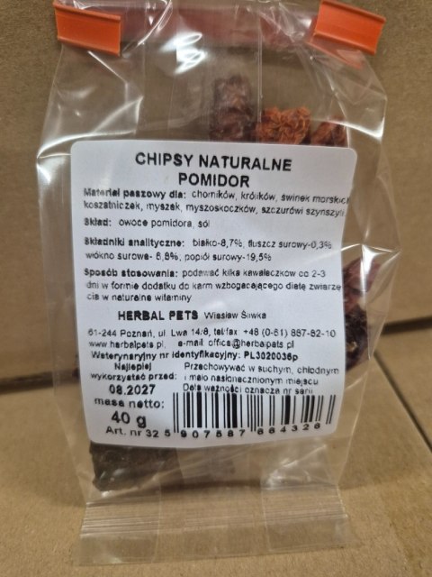 Herbal Pets Naturalne Chipsy Pomidorowe dla Królika - Suszone Warzywa