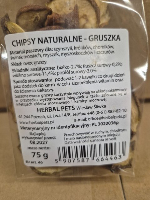 Herbal Pets Naturalne Chipsy z Gruszki dla Królika - Owocowy Przysmak