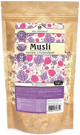TERMIN 04/08/2026 MUSLI TRUSKAWKOWE BEZ DODATKU CUKRÓW BEZGLUTENOWE 500 g - PIĘĆ PRZEMIAN